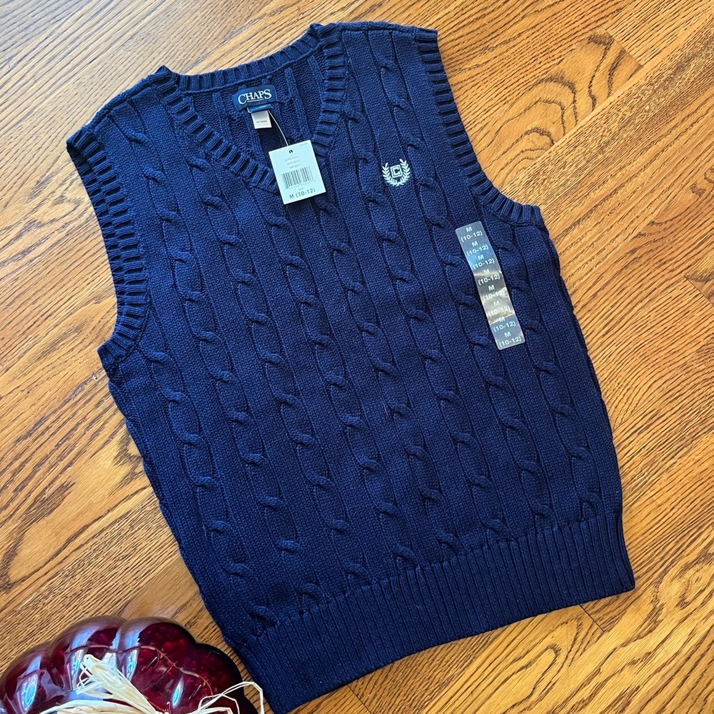 NWT Chaps sweater vest navy blue size M boys